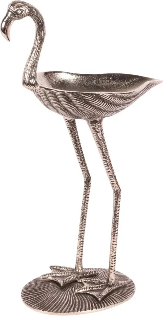 Bol decorativ din aluminiu reciclat, argintiu, model flamingo, 51 x 26 x 19 cm, „Camargue”