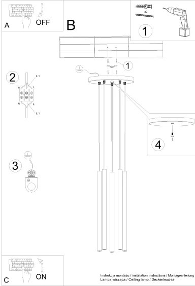 Lustră pe cablu Sollux SL.1275 PASTELO 5xG9/8W/230V beton