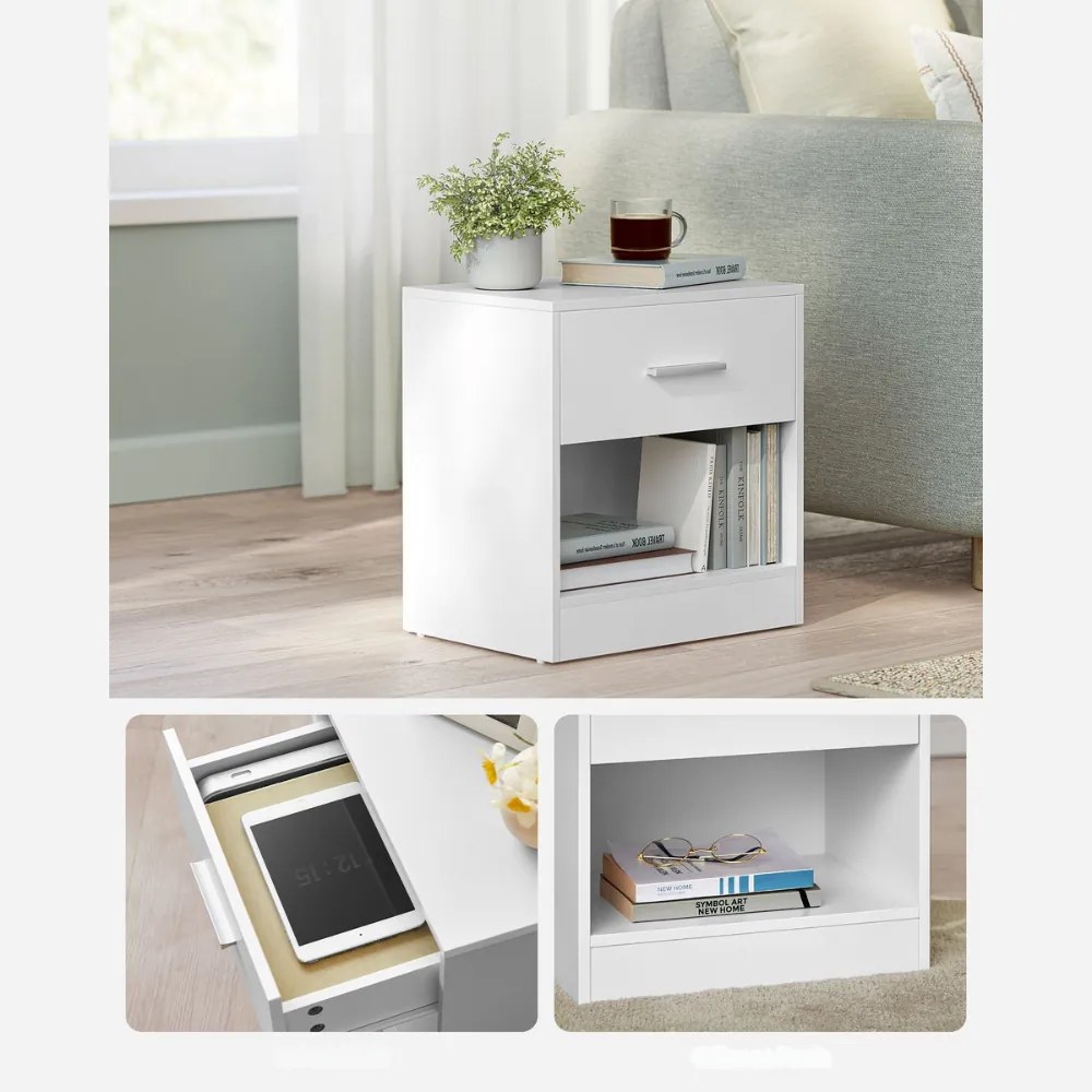 Măsuță de noptieră COSTA, 28x39x41 cm, albă Vasagle