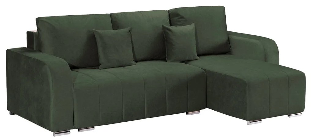 Coltar Extensibil 3 locuri Armando, cu ladă de depozitare, Verde - Gri, 240 x 147 x 85 cm