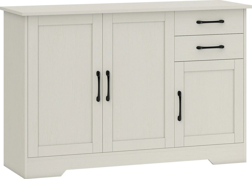 HOMCOM Mobilier bucătărie cu 2 sertare și 3 dulapuri, polițe reglabile, 120x38x79 cm, crem | Aosom Romania