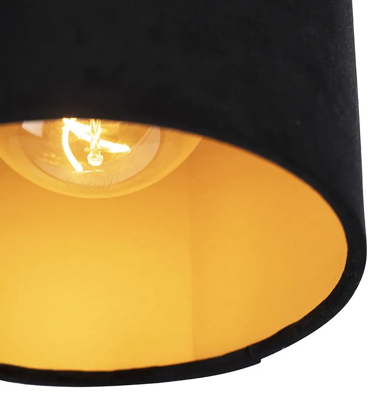 Plafonieră cu abajur din catifea neagră și aurie 20 cm - Combi Black