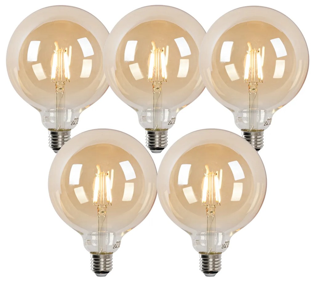 Set de 5 becuri LED inteligente E27 G125 aurii 4.9W 470lm 1800-4000K