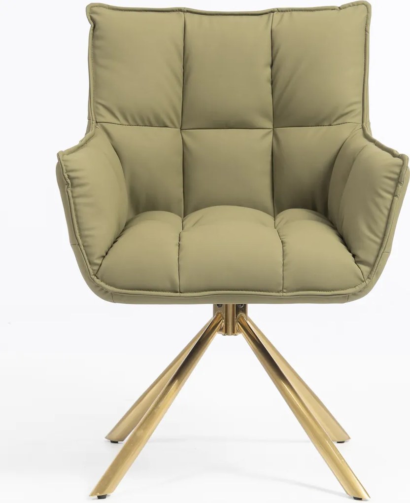 HR560 BAZĂ STEA Scaun Khaki Piele Ecologica Premium Soft cu Bază Aurie