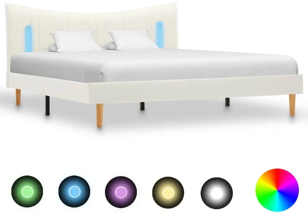 288532 vidaXL Cadru de pat cu LED, alb, 140 x 200 cm, piele ecologică