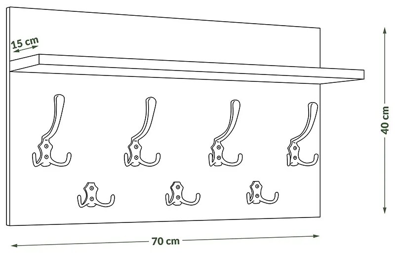 Mazzoni FINLO Stejar Maro/mânere Negru Mat - CUIER DE PERETE MODERN CU RAFT PENTRU HOL 90 și 70 cm