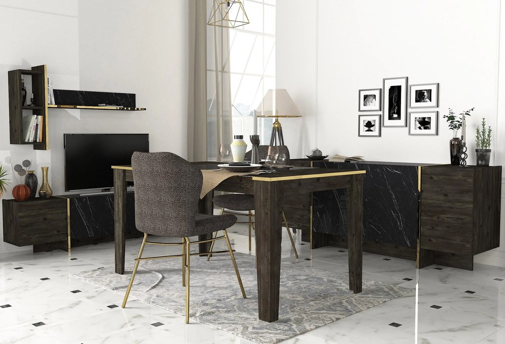 Mobilier living Vivaldi (Negru + Auriu). 1073516