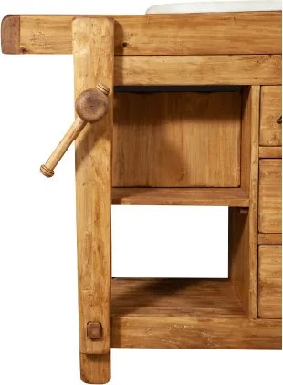 Mobilier de baie, L116 63 H90 cm, 4 sertare, natur, lemn masiv, chiuveta din marmura