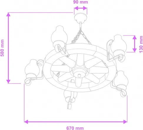 Brilagi - Candelabru cu lanț ROATA 5xE14/40W/230V Ø 70 cm fag/nuc