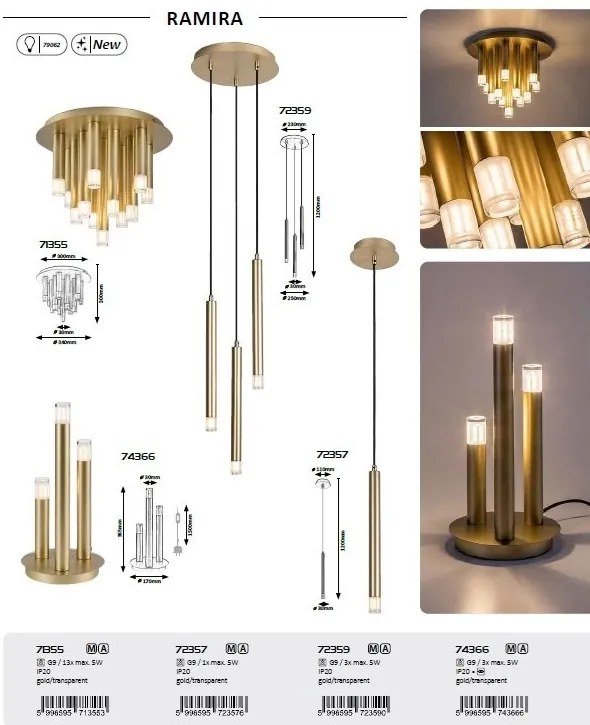 Lustra suspendata stil minimalist Ramira 3L aurie