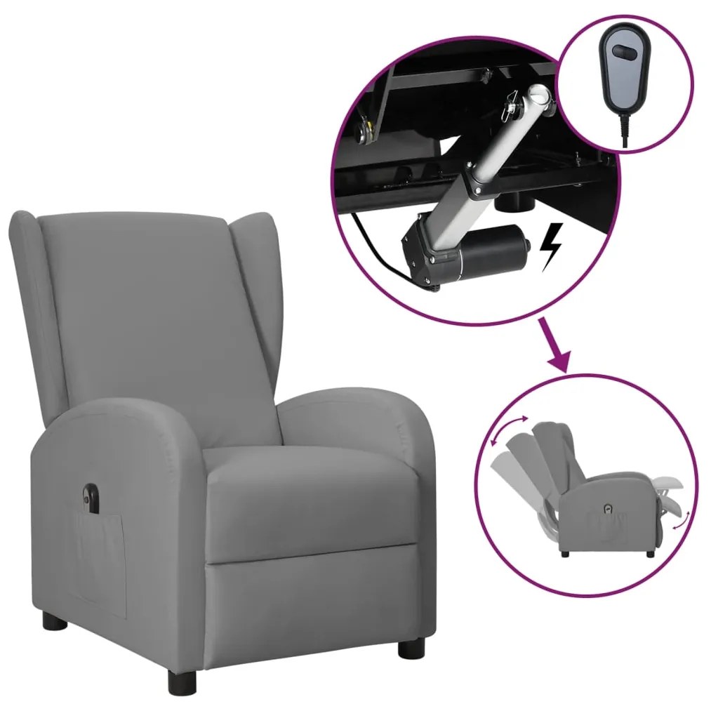 3098952 vidaXL Fotoliu electric rabatabil spătar aripi, gri, piele ecologică