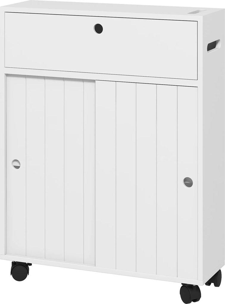 kleankin Corp de depozitare toaletă/baie cu locaș pentru hârtie igienică pe roți - 52 x 17 x 67 cm alb | Aosom Romania