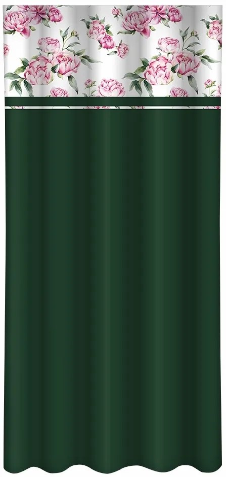 Draperie elegantă de culoare verde închis cu imprimare de bujori Lățime: 160 cm | Lungime: 250 cm