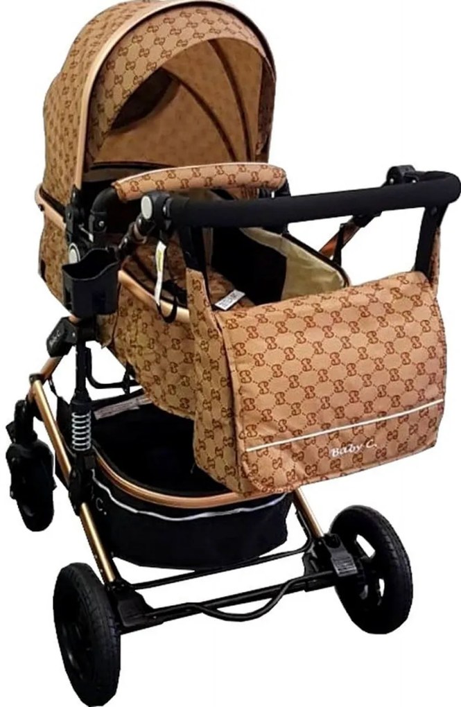 Carucior nou nascuti 2 in 1 Baby Care™ PRO 531, Cu geanta bebe, Cadru Aluminiu Gold , Amortizoare, Roti din cauciuc plin AVE, Spatar reglabil 3