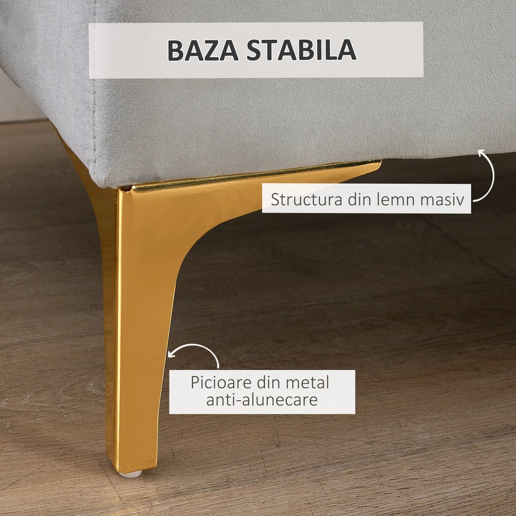HOMCOM Banca Hol din Tesatura Catifelata, Picioruse Metalice, Banca Capitonata la capatul Patului Gri, 118x45x42cm | Aosom Romania