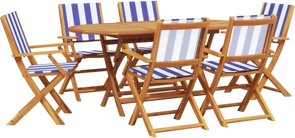 vidaXL Set mobilier de grădină 7 piese textil albastru alb/lemn masiv