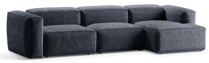 Colțar albastru prăfuit cu tapițerie din catifea reiată (cu colț pe partea dreaptă/cu șezlong) Bergamo – Cosmopolitan Design