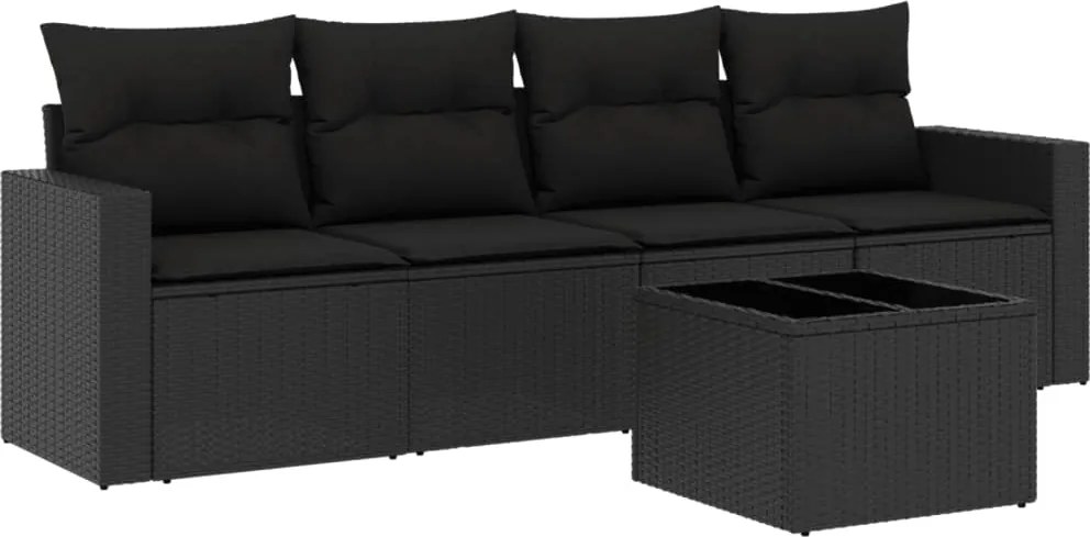vidaXL Set mobilier de grădină cu perne, 5 piese, negru, poliratan
