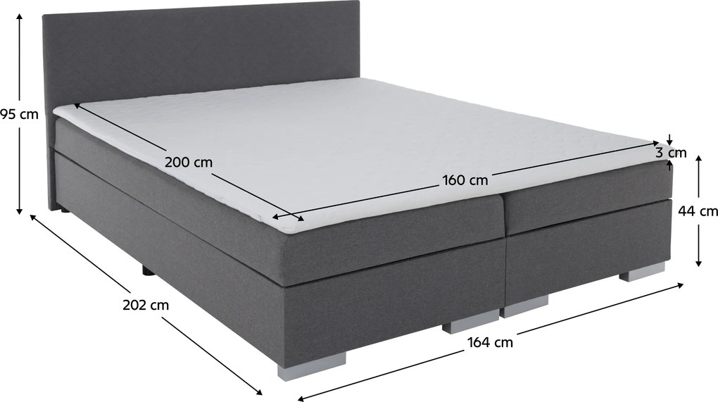 Pat Boxspring, gri, 160x200, ADARA