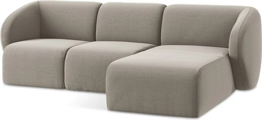 Colțar maro deschis cu tapițerie din catifea (cu colț pe partea dreaptă/cu șezlong) Lani – Makamii