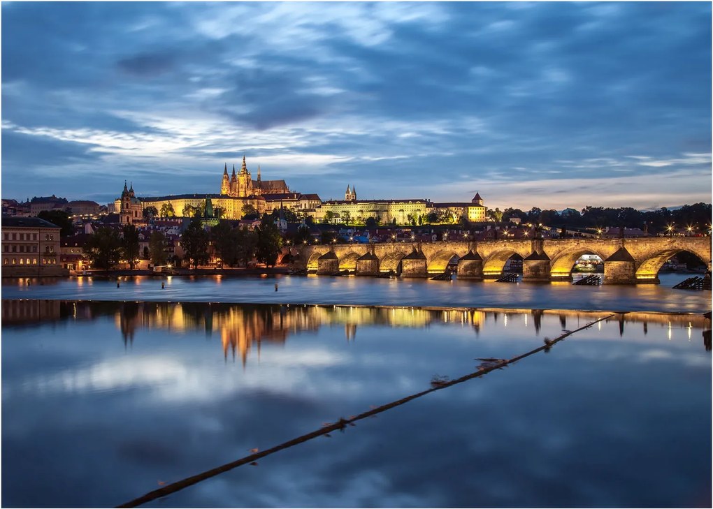 Tablou pe sticlă cu palatul din Praga și podul lui Carol (70x50 cm)