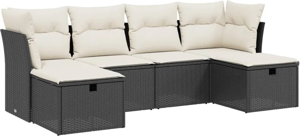 vidaXL Set mobilier de grădină cu perne, 6 piese, negru, poliratan