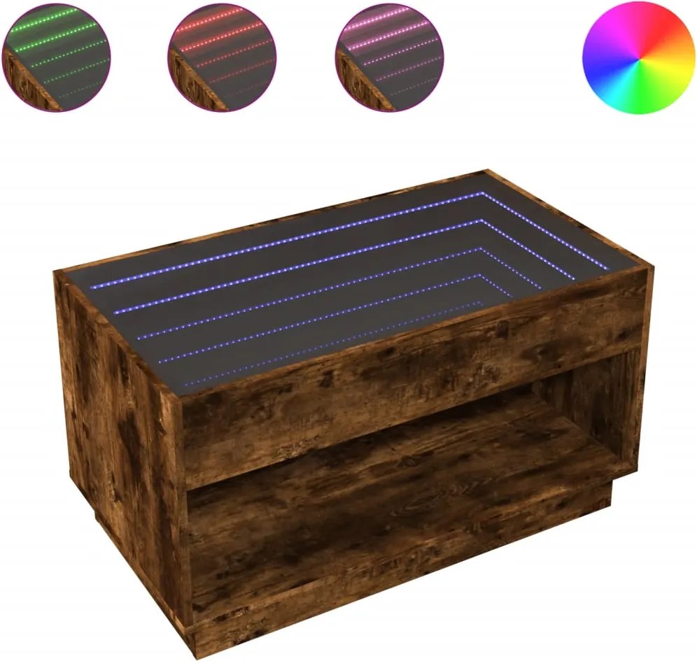 vidaXL Măsuță de cafea cu LED infinity, stejar fumuriu, 90x50x50 cm
