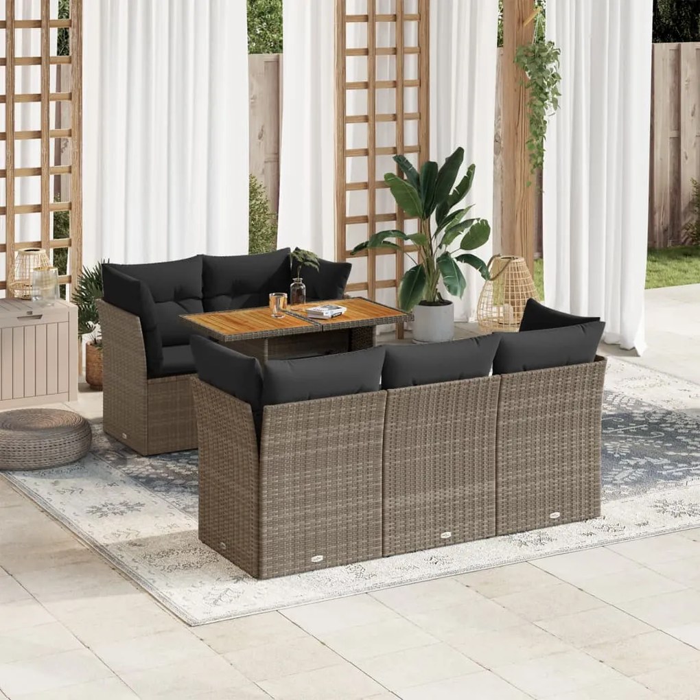 3326888 vidaXL Set mobilier grădină cu perne, 6 piese, gri, poliratan