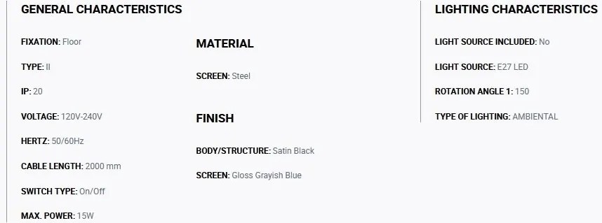 Lampadar de podea metal TATAWIN negru, blue