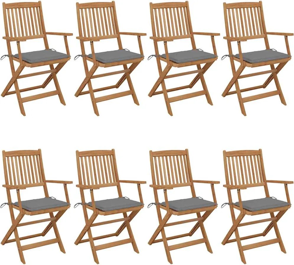vidaXL Scaune de grădină pliabile cu perne, 8 buc., lemn masiv acacia