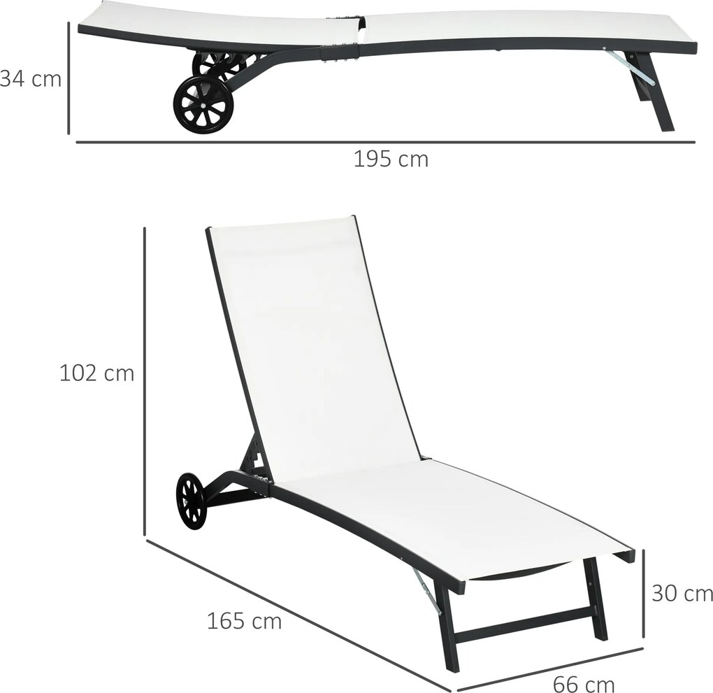 Outsunny Set de 2 Șezlonguri Rabatabile pe 5 Niveluri, Șezlonguri din Aluminiu și Țesătură Respirabilă, 66x165x102 cm, Albastru | Aosom Romania