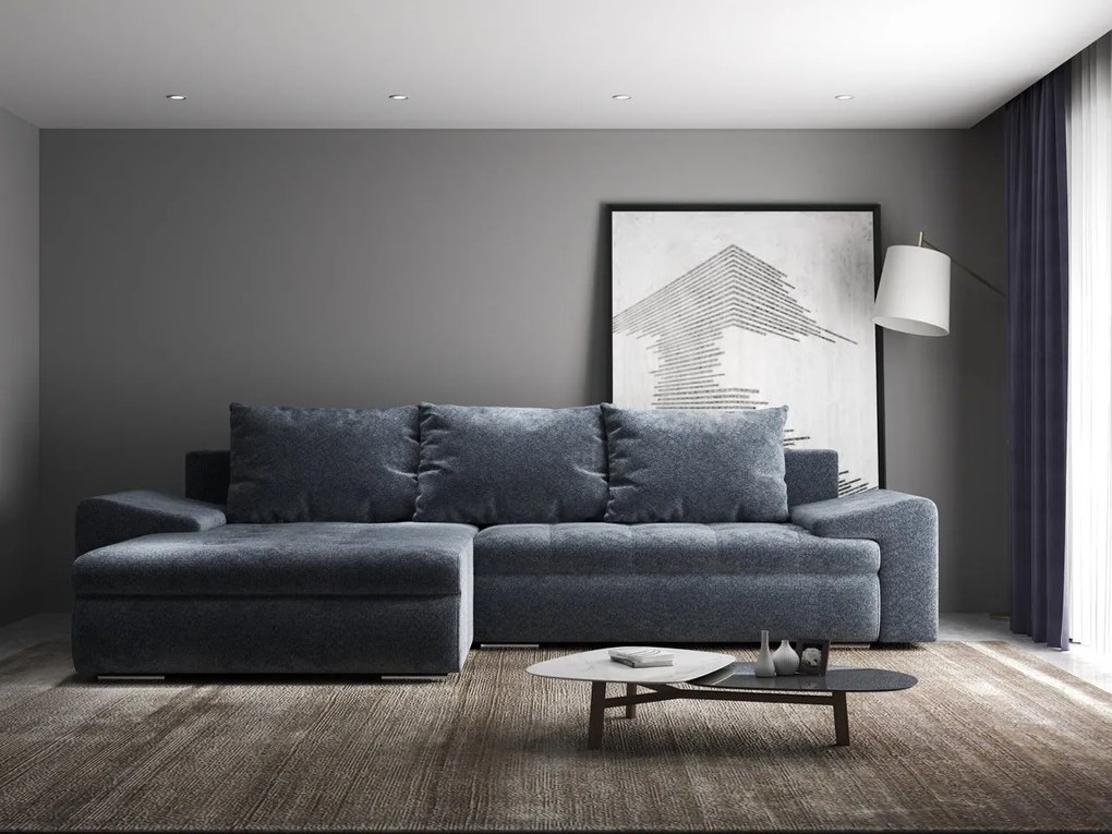 Colțar extensibil dumonde cu ladă de depozitare si sezut confortabil din spuma high-density, Leonardo Euphoria Grafit 260x185 cm