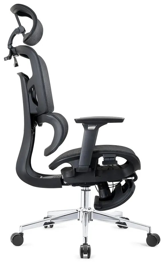 GENESIS-V5 Scaun ergonomic, Full Mesh, Sezut Translatie, Spatar reglabil in inaltime, Cotiere 3D, Umeras, Suport picioare, Negru
