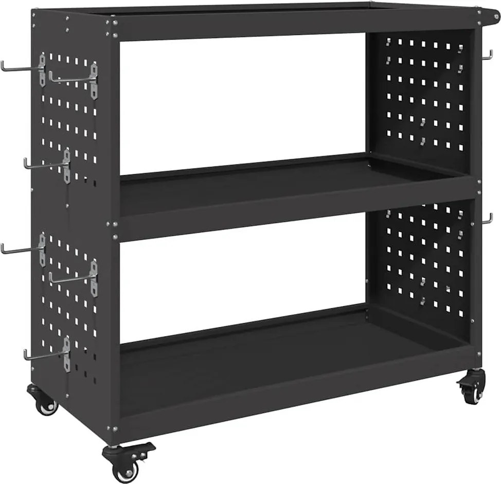 vidaXL Cărucior pentru unelte cu raft cu roata Negru 75 x 35 x 73 cm
