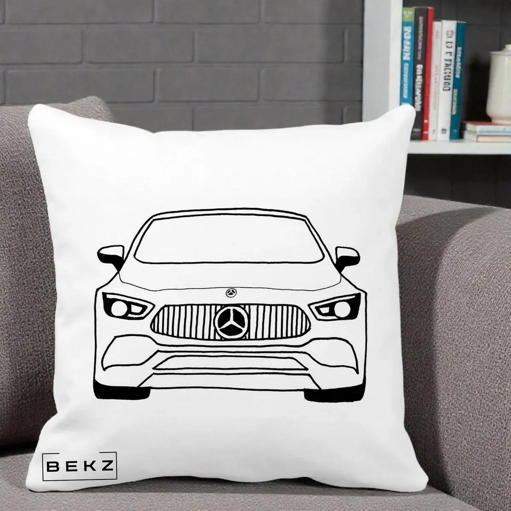 Perna Personalizata Mercedes-Benz Fata Linie, 40x40 cm, Alba Mata, Husa Detasabila, Perna Inclusa, BEKZ®