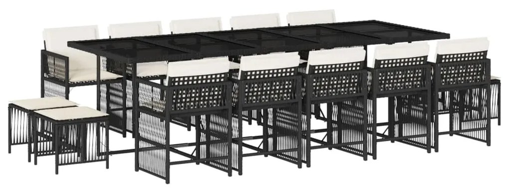 3211710 vidaXL Set mobilier de grădină cu perne, 15 piese, negru, poliratan