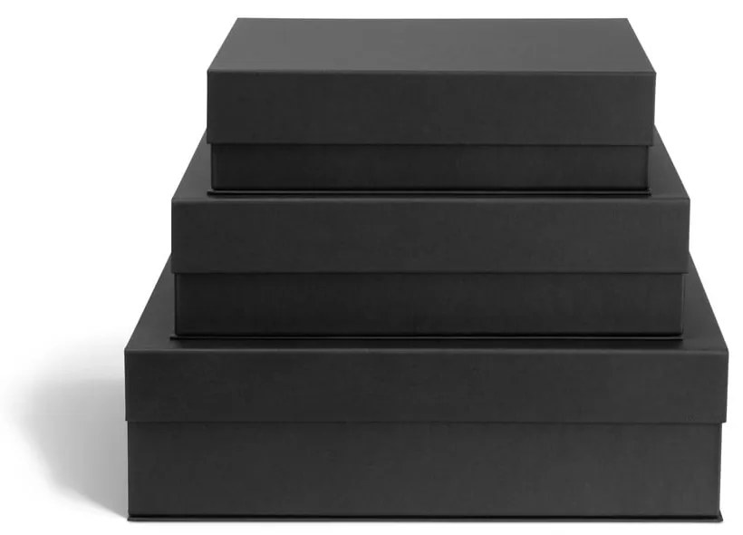 Cutii de depozitare gri-închis 3 buc. din carton cu capac 42,5x29,5x13 cm Kian Paper Laminate – Bigso