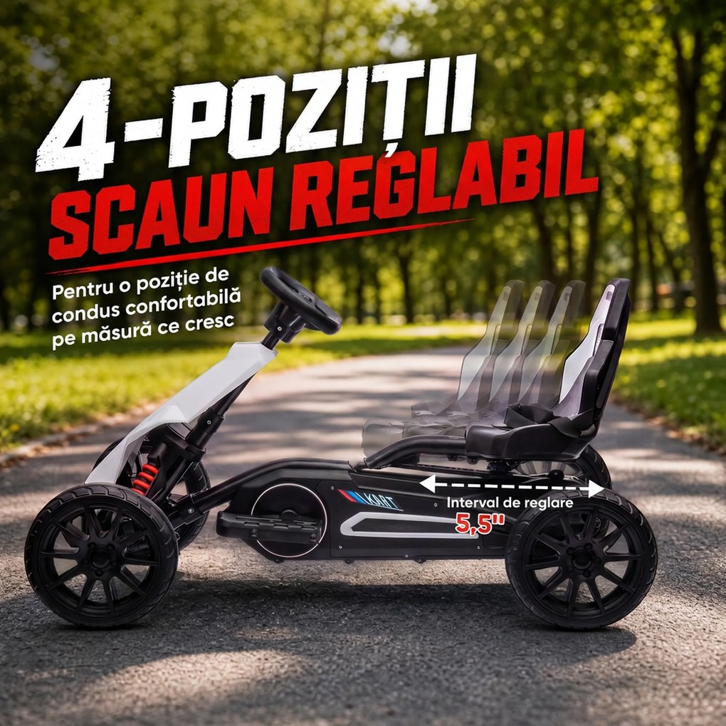 HOMCOM Go-Kart Electric Pentru Copii 3-8 Ani, 3-5 Km/h, Alb | Aosom Romania