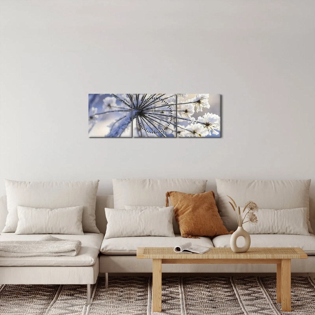 Tablou - Flori înghețate (cu ceas) (90x30 cm)