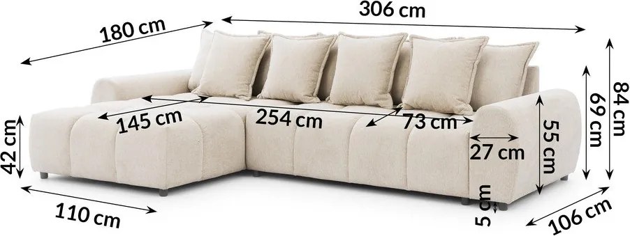 Colțar bej (cu colț pe partea stângă/cu șezlong) Albane – Ropez