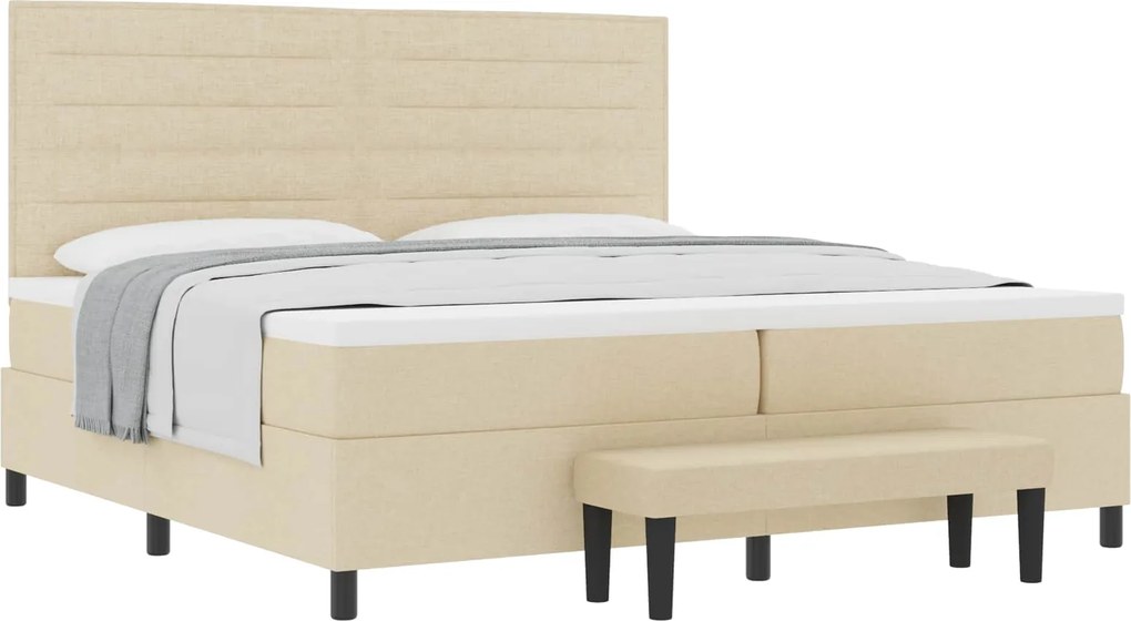 vidaXL Pat cu arcuri cu saltea cu headboard Crem 200 x 200 cm țesătură