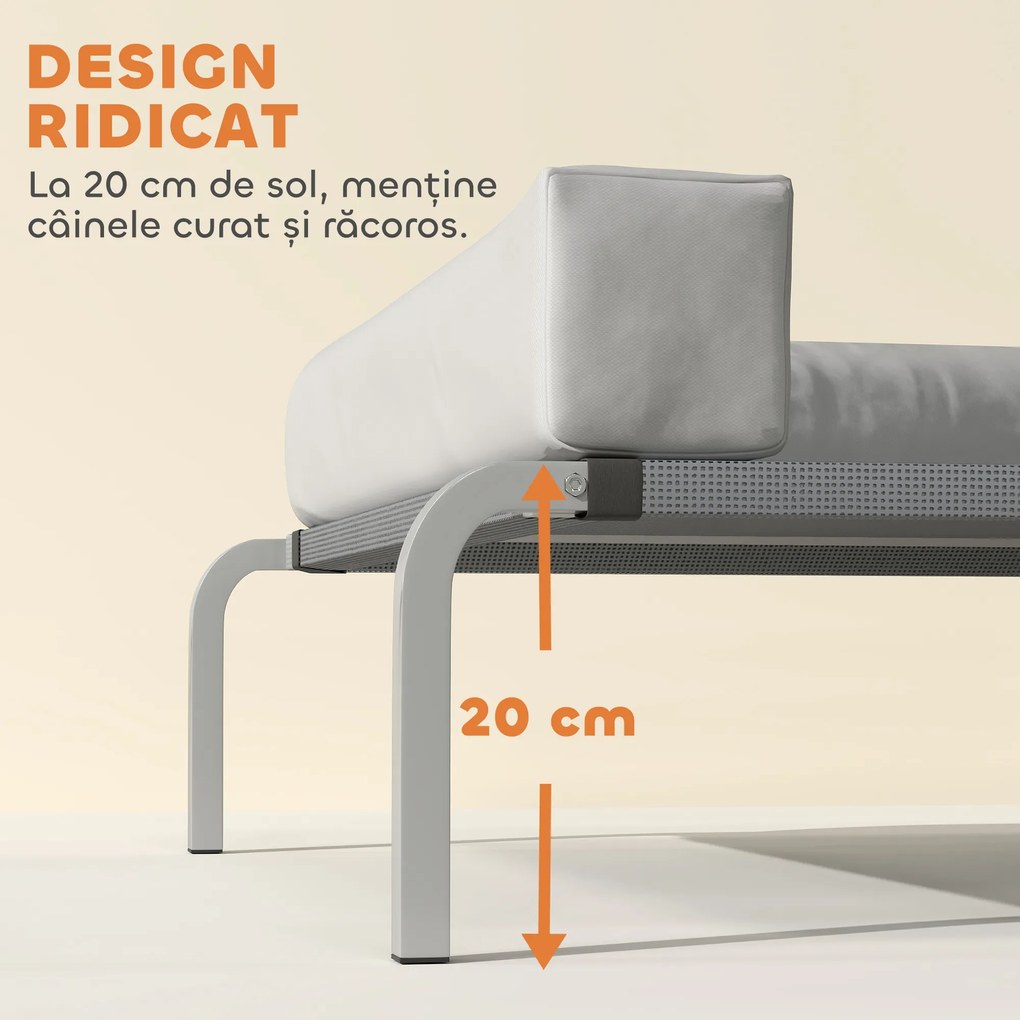 PawHut Pat Ridicat cu Pernă Detasabilă, Plasa Ventilată, Talie Medie, Gri Deschis | Aosom Romania