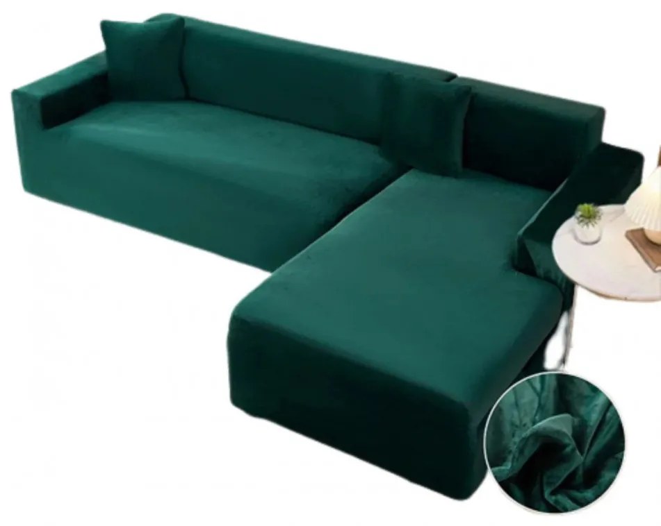 Set 2 Huse Elastice pentru Coltar, Catifea, Marime: M+L, Verde, HCCJ-07