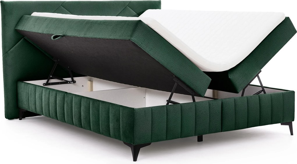 Pat boxspring Wasil 160x200 cu spațiu de depozitare - catifea verde hidrofobă Element 12