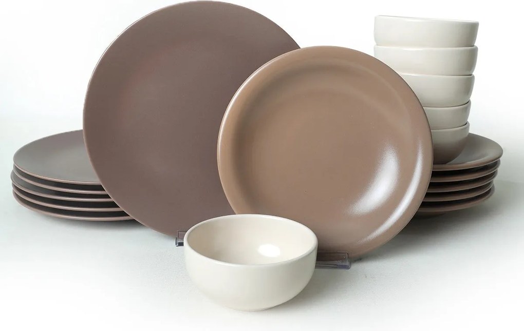 Set de cina 275KRM1972, 18 piese, alb/bej, ceramica