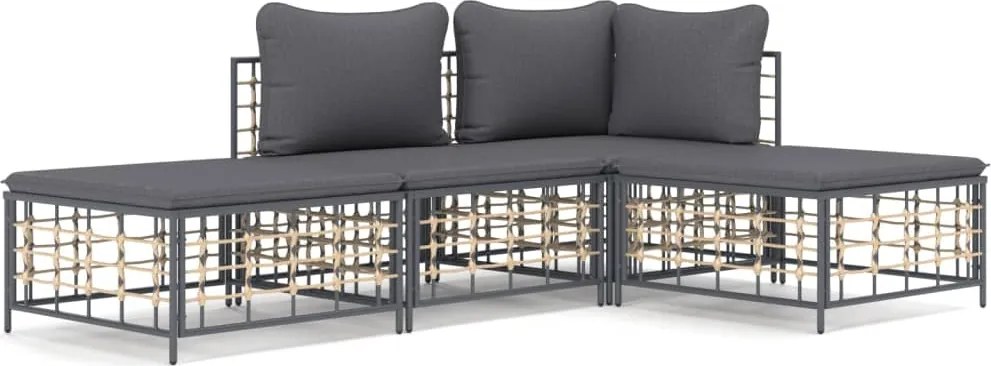 vidaXL Set șezlonguri de grădină 4 piese cu perne, antracit, poliratan