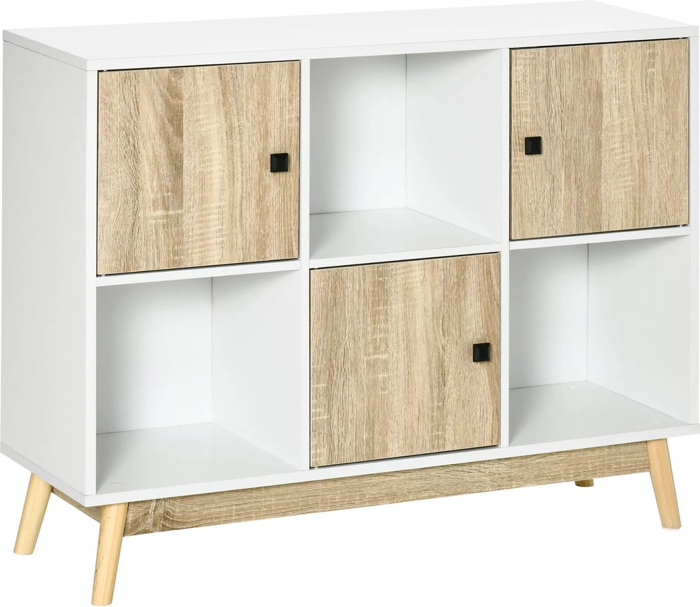 HOMCOM Bufet living, mobilier de depozitare 9 cuburi cu 3 uși și 3 compartimente deschise, picioare din lemn de pin, stil modern, bufet pentru sala de mese, bucătărie și living, 96 x 30 x 75 cm, alb, natural | Aosom Romania