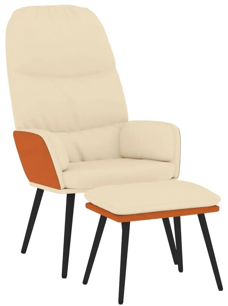 3097366 vidaXL Scaun de relaxare cu taburet, alb crem, material textil