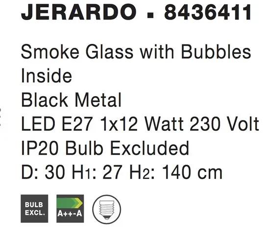 Pendul din sticla fume cu model si metal negru Jerardo