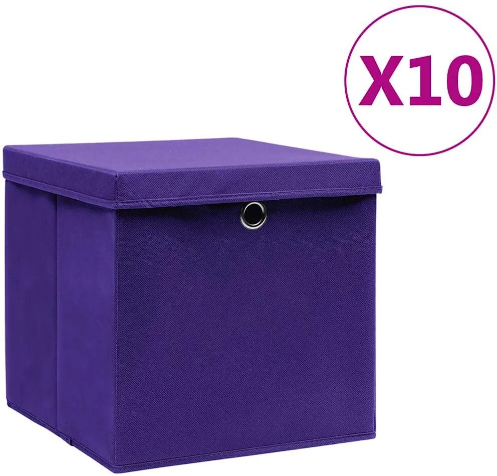 vidaXL Cutii depozitare cu capace, 10 buc., violet, 28x28x28 cm